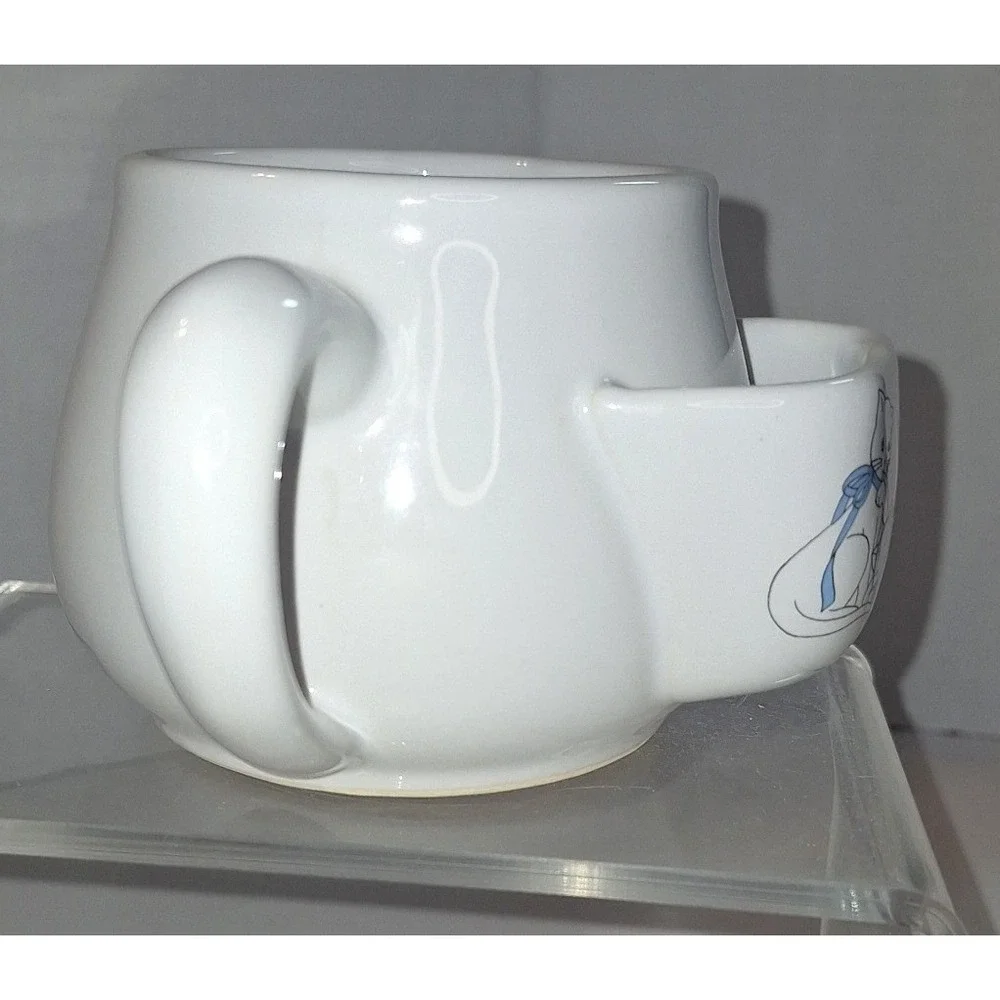 Vintage White Ceramic tea bag holder mug Cat Kitten Heart Cottagecore Tea Cup